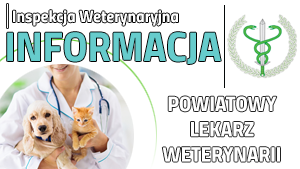 Informacja Powiatowego Lekarza Weterynarii w Krasnymstawie - grafika przedstawiająca logo inspekcji weterynaryjnej i lekarza trzymającego na rękach psa i kota