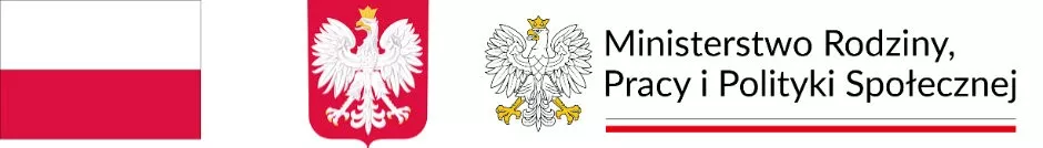 flaga polski, godło, ministerstwo rodziny pracy i polityki społecznej