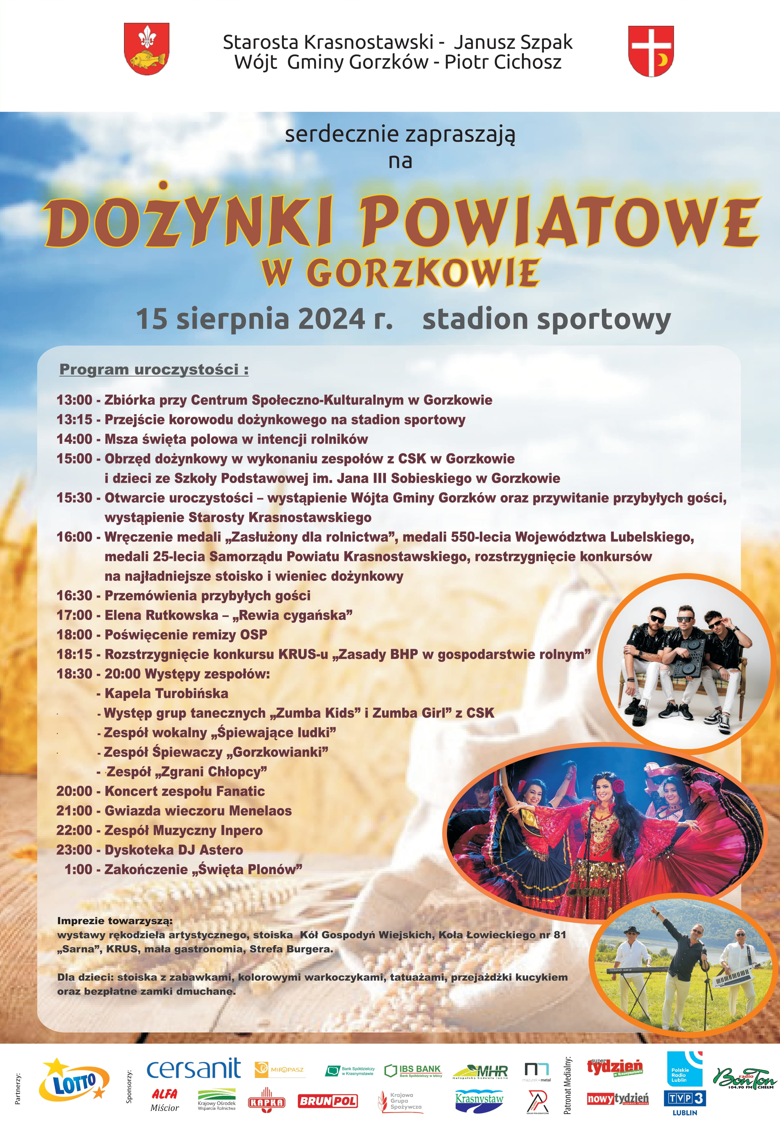 Dożynki Powiatowe w Gorzkowie 15 sierpnia 2024 stadion sportowy